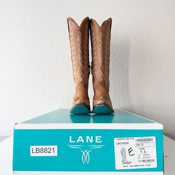 Lane LEXINGTON Knee High Womens Cowboy Boots 7.5 Brown Western Cowgirl Lace Up - Picture 10 of 11